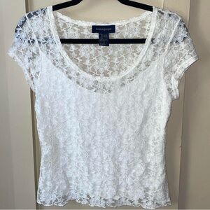 Boston Proper white lace T shirt with tank top